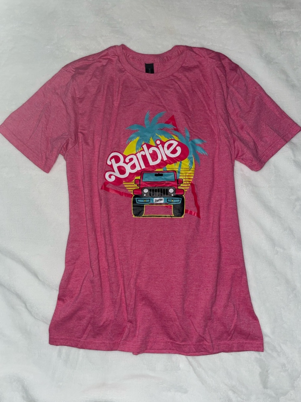 NWOT Barbie Hot Pink Tropical Jeep Graphic Tee